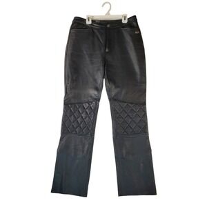 Harley Davidson Womens Black Leather Quilted Knee Biker Pants Size 10 38/10W